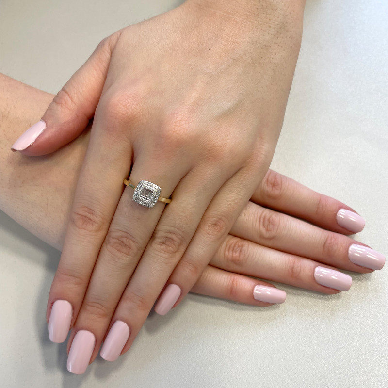 Zásnubní prsten s bílými diamanty ve čtverci LC PR301287 Y čtverec ryzost 585