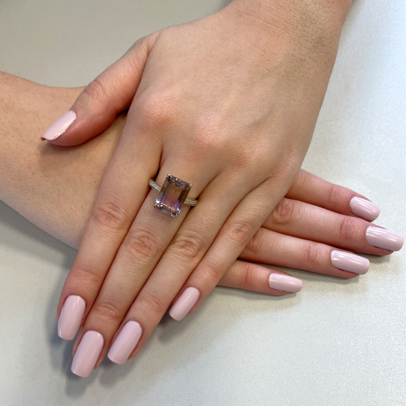 Zlatý prsten s ametrinem a diamanty LC RR48975 AMTRY ryzost 585