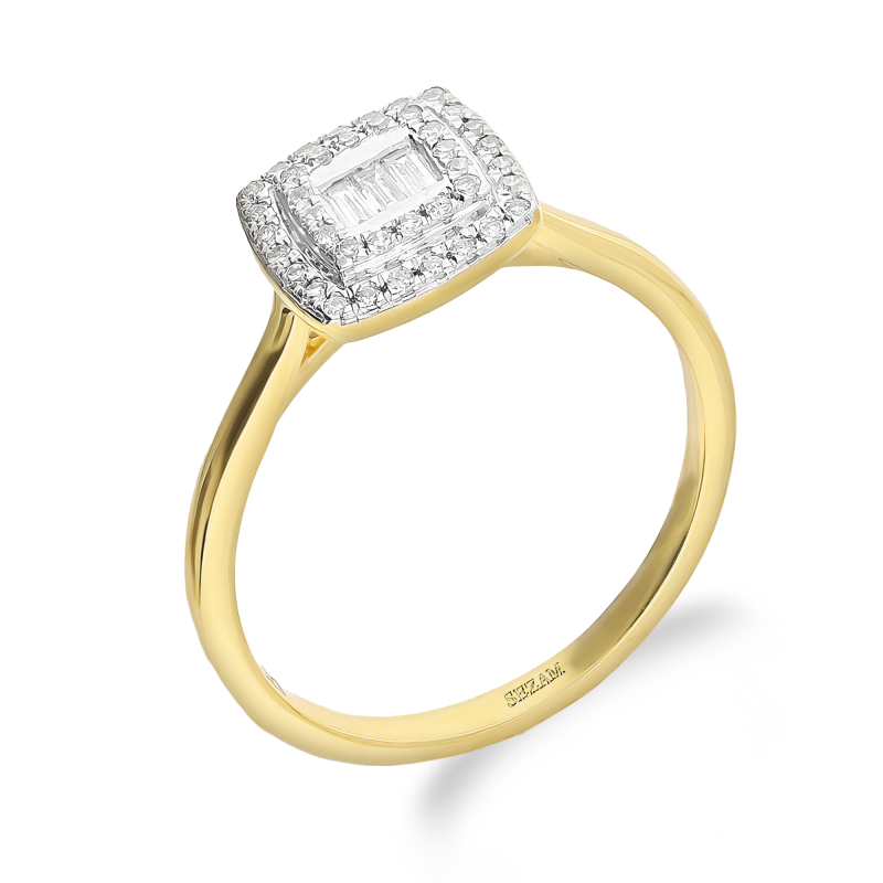 Zlatý zásnubní prsten s diamanty ve čtverci | iSezam.cz