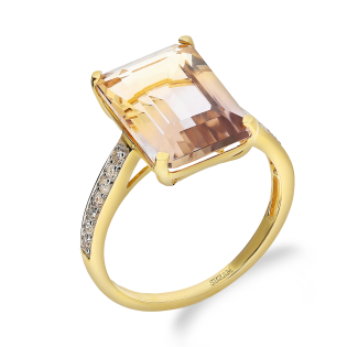 Zlatý prsten s ametrinem a diamanty ryzost 585 | iSezam.cz