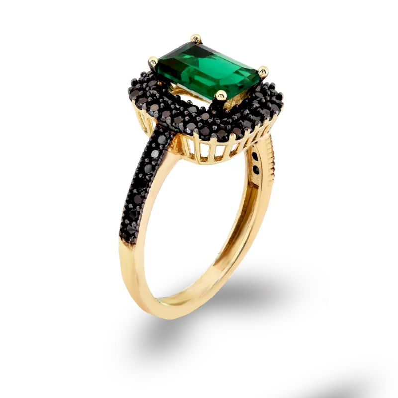 Zlatý prsten se smaragdem a zirkony ryzost 585 | iSezam.cz