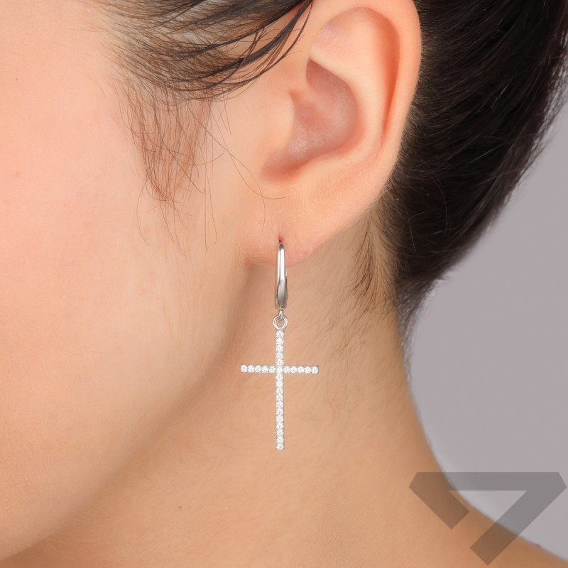 Stříbrné náušnice křížek s bílými zirkony/angl.zap. PX 1293 ryzost 925