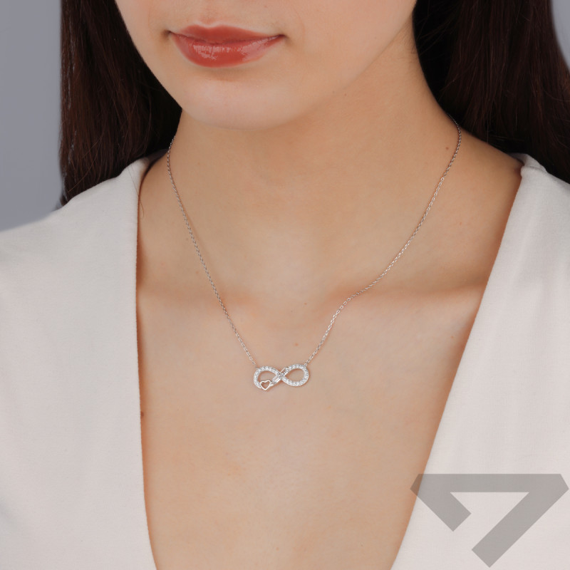 Stříbrný náhrdelník infinity se zirkony a srdcem/anker TB 24545 ryzost 925