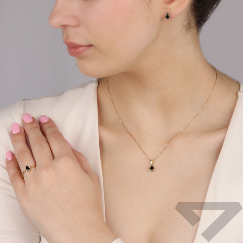 Zlatý přívěsek kapka s černým zirkonem MZ T23-E-P-3120-6X4-BLACK ryzost 375