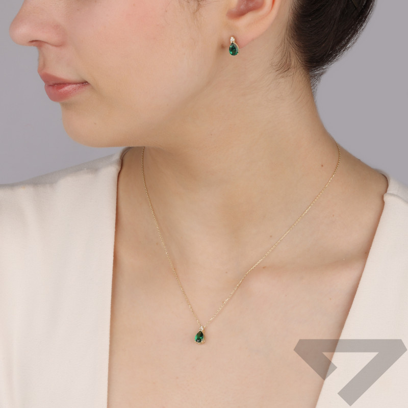 Zlatý náhrdelník se zeleným zirkonem ve tvaru kapky/anker MZ T23-E-PN-3051-7X5MM-GREEN-CZ ryzost 375