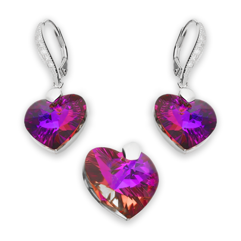 Stříbrný set náušnic a přívěsku srdce s krystalem Swarovski | iSezam.cz