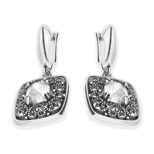 Stříbrné náušnice ryzosti 925 s ornamentem a zirkonem. Elegantní náušnice s anglickým zapínáním. Vyberte si náramek a přívěsek! 