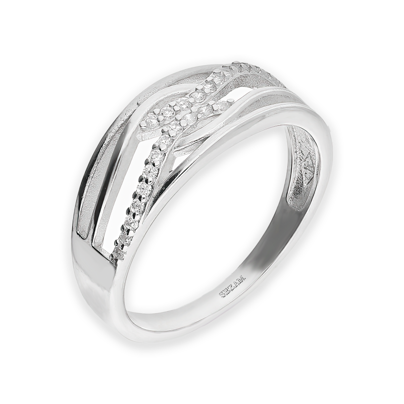 Stříbrný prsten vlny se zirkony Ag 925 | iSezam.cz