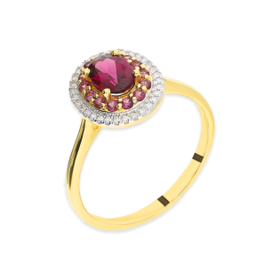 Zlatý prsten s rodolitem a diamanty ryzost 585 | iSezam.cz