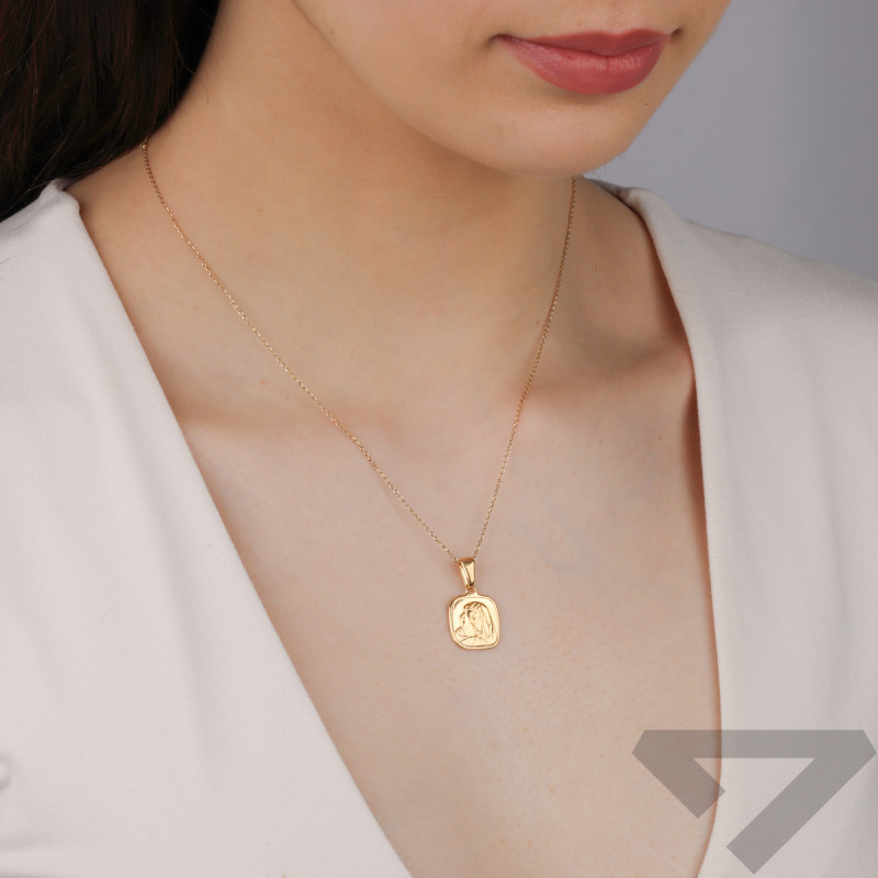 Pozlacený medailonek Matka Boží Bolestná ve čtverci WB PW654 GOLD ryzost 925