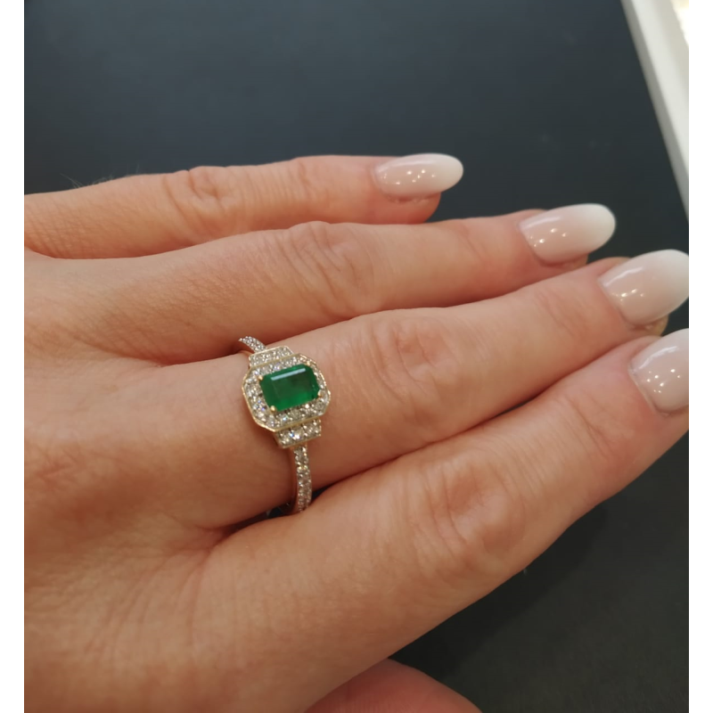 Zásnubní prsten se smaragdem a diamanty NF GS-989 EM octagon ryzost 585
