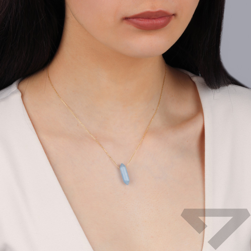Pozlacený náhrdelník se světle modrým achátem/rolo reg. PW742 GOLD blue ryzost 925