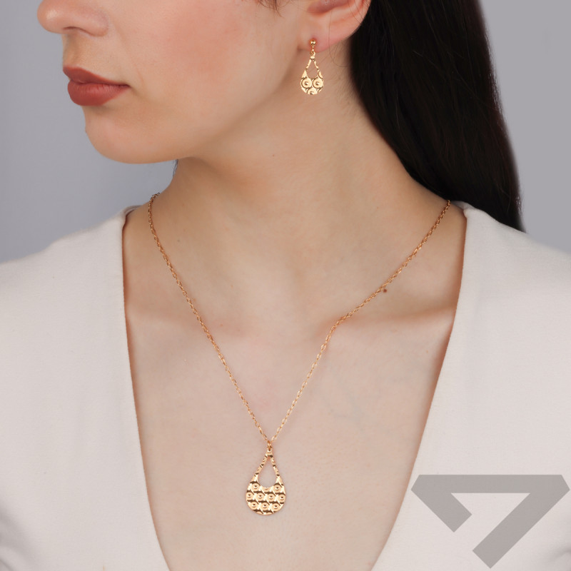 Pozlacený náhrdelník kapka s gravírovanými kolečky/rolo PW701 GOLD kapka ryzost 925