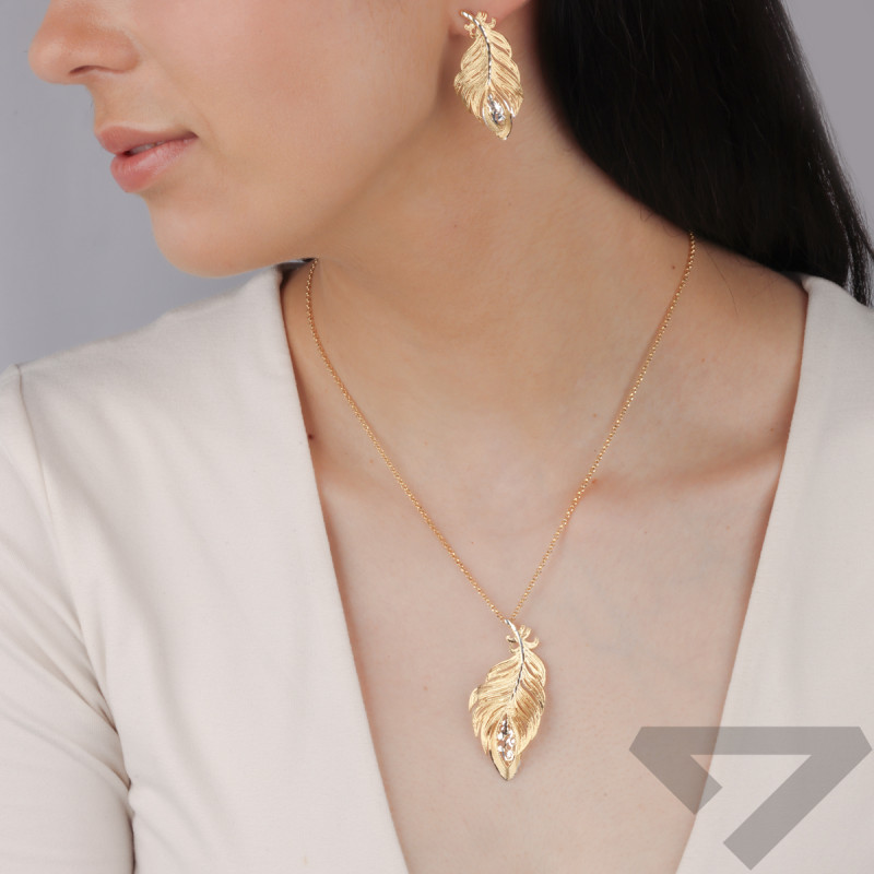 Pozlacené náušnice pírko ornament/pecky M3-496 GOLD ryzost 925