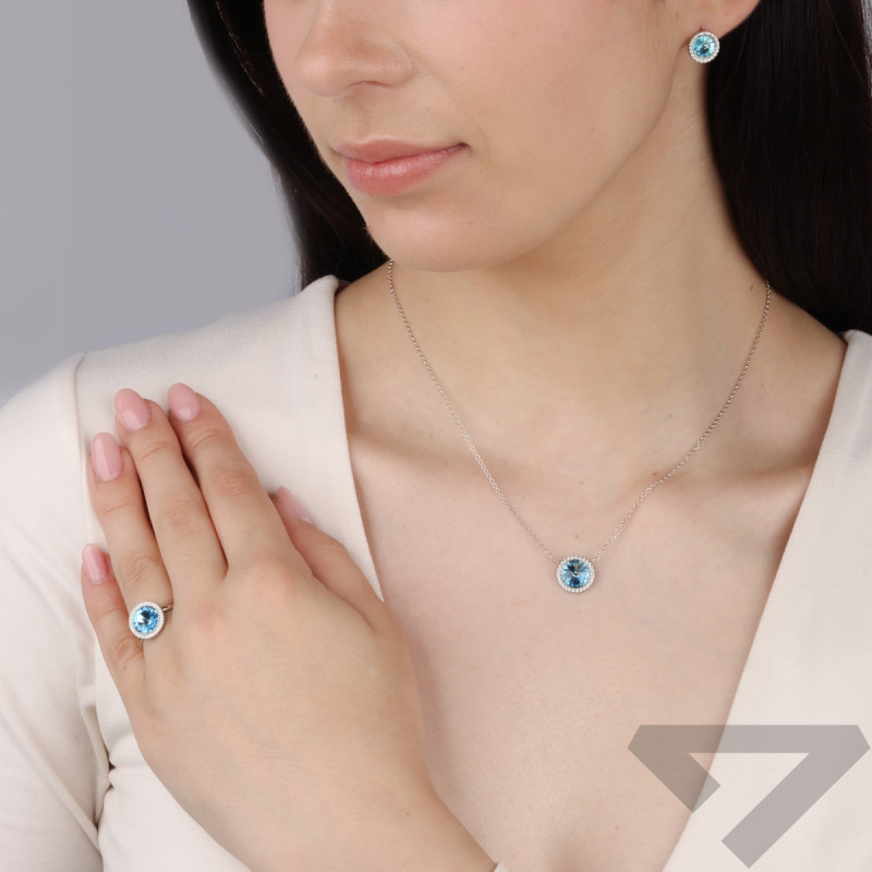 Stříbrný náhrdelník s modrým krystalem Swarovski a zirkony CQ NO1122SS29AQ ryzost 925