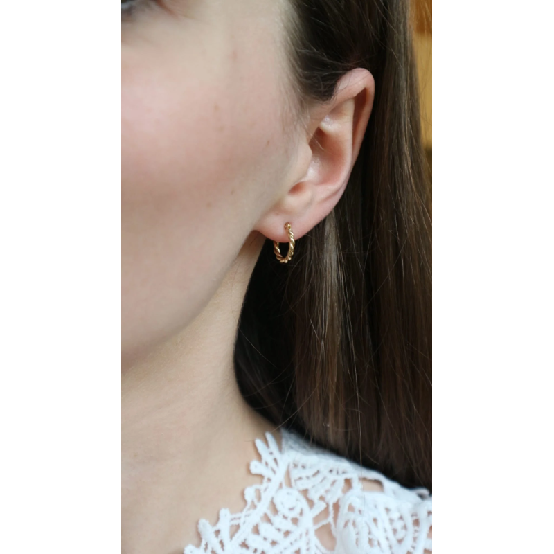 Zlaté náušnice kruhy 13mm pletené/ang.zap. AR X3TE13347 ryzost 585