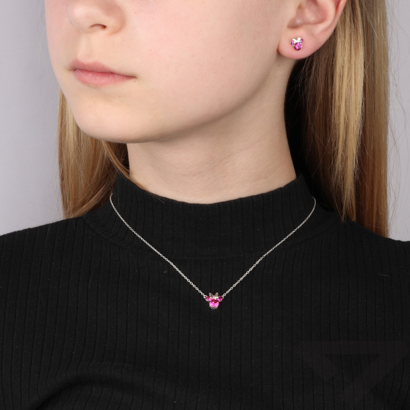 Stříbrný náhrdelník Disney Minnie Mouse s tmavě růžovými zirkony/rolo DK NS00006SOCTL-157.CS ryzost 925