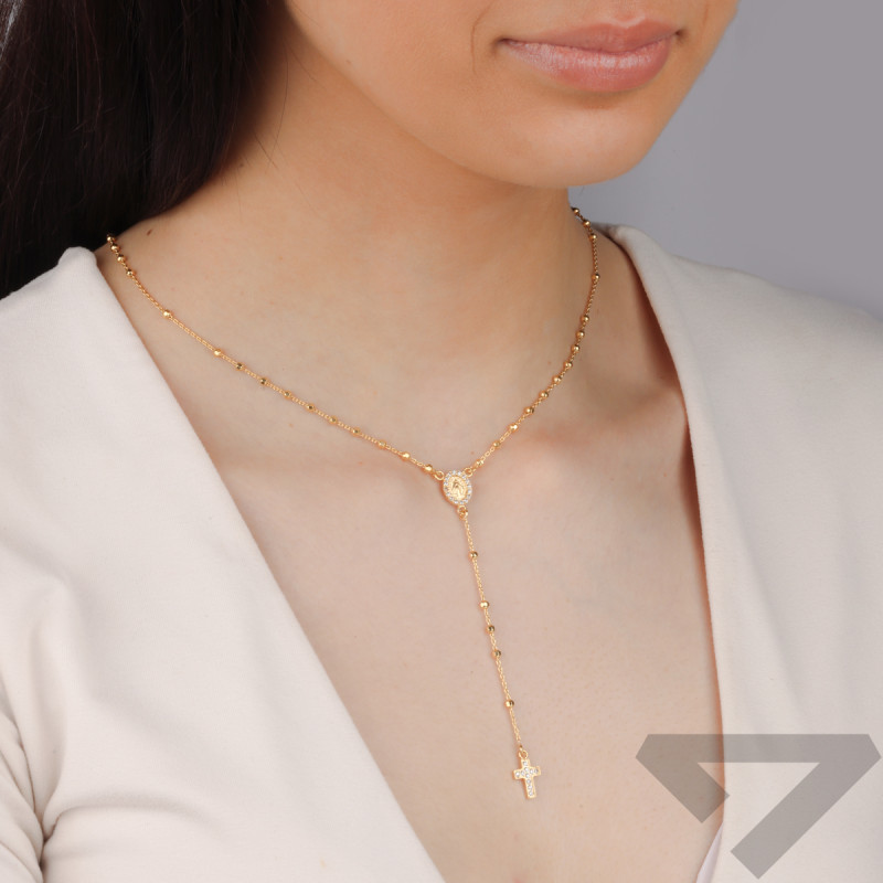 Pozlacený náhrdelník růženec se sekanými korálky M3-490 GOLD ryzost 925