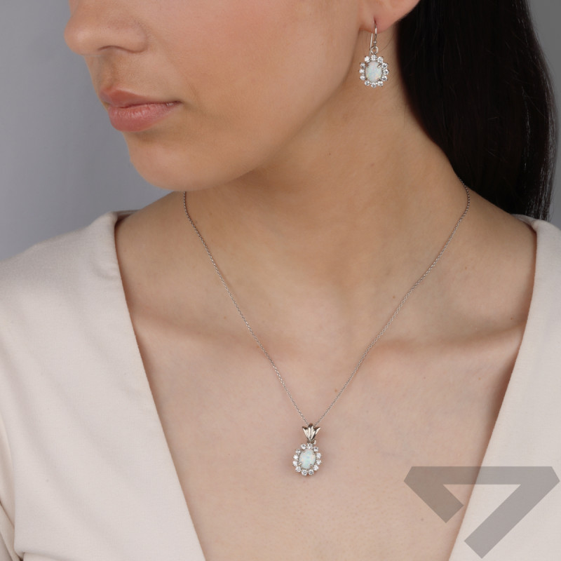 Stříbrný set náušnice a přívěsek markýza květ s opálem HS2144-1 bílý ryzost 925