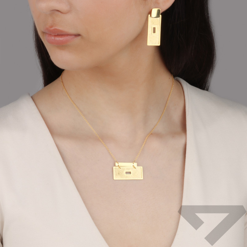 Pozlacený náhrdelník kartáčovaný obdélník s dírkou/rolo reg. M3-388 GOLD ryzost 925