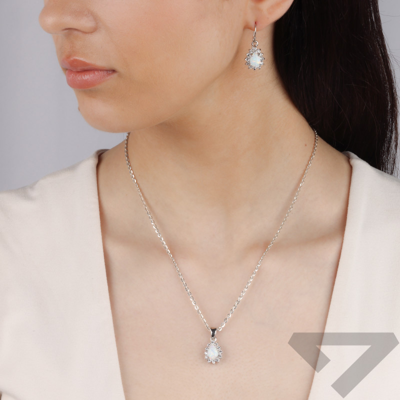 Stříbrný set náušnice a přívěsek kapka s opálem HS2144 bílý ryzost 925