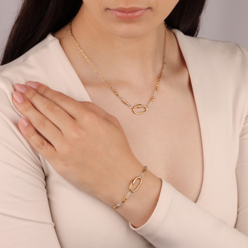 Pozlacený náhrdelník ovál a kuličky/anker long PW359 GOLD ryzost 925