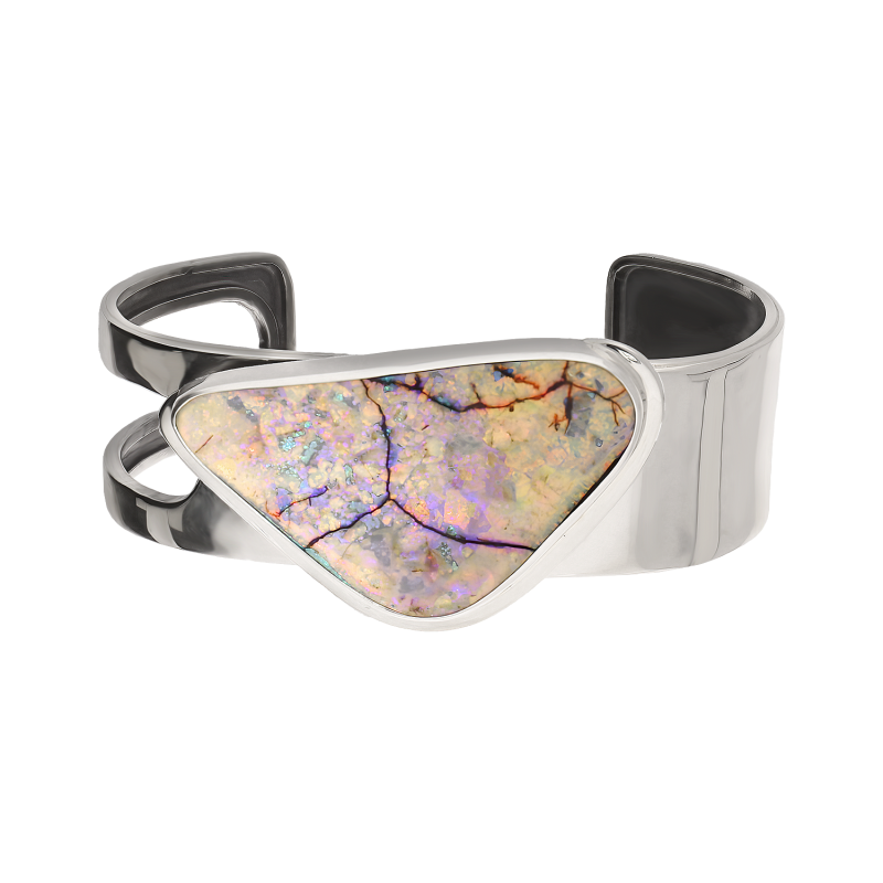 Stříbrný náramek bangle s opálem Ag 925 | iSezam.cz