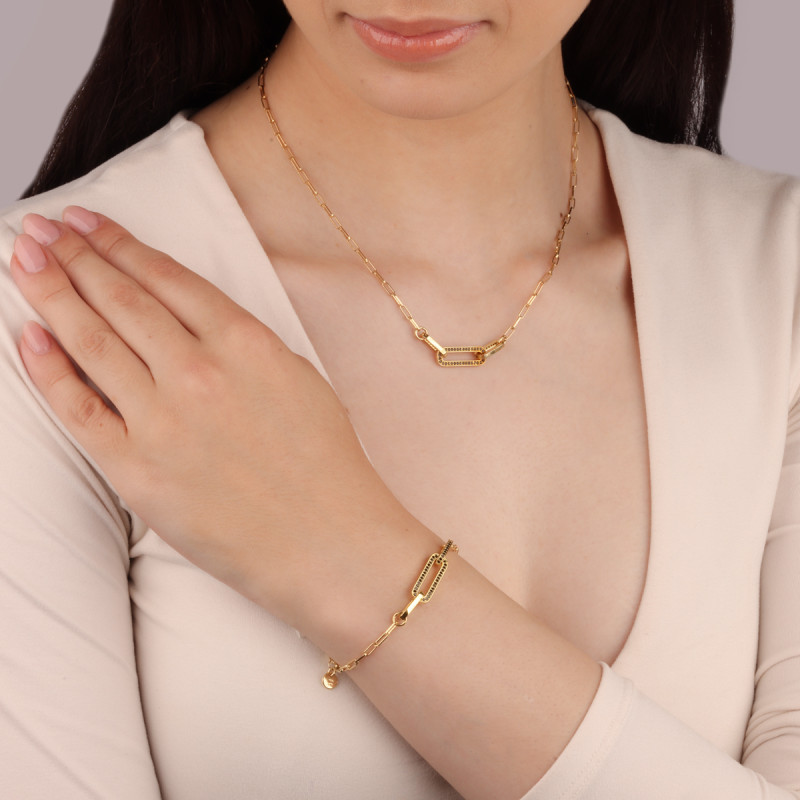 Pozlacený náhrdelník CHARMING s obdélníky s černými zirkony PW375-1 GOLD černý ryzost 925