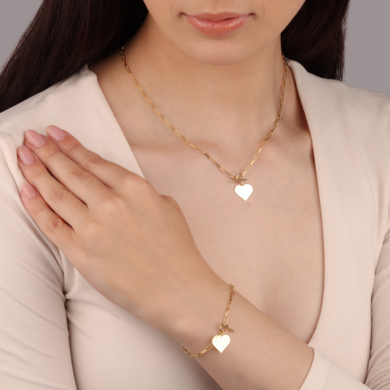 Pozlacený náhrdelník hladké srdce na anker long/toggle M3-178 GOLD ryzost 925