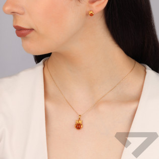 Stříbrný pozlacený set sova s jantarem | iSezam.cz
