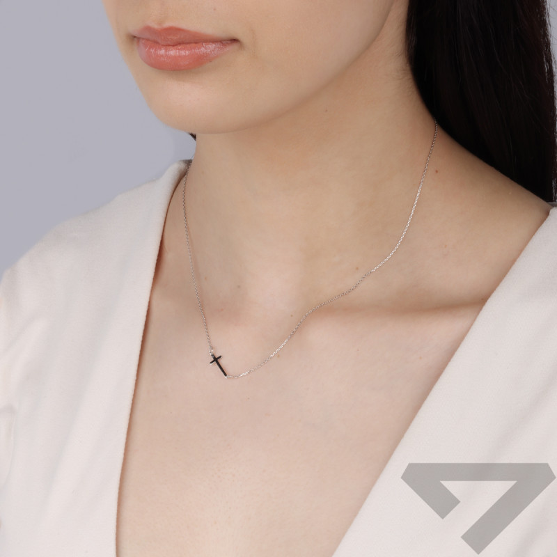 Náhrdelník z bílého zlata s hladkým křížkem/rolo reg. M3-392 bílé zlato ryzost 585