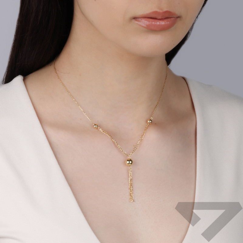 Zlatý náhrdelník kravata s hladkými kuličkami/rolo reg. M3-374 ryzost 585