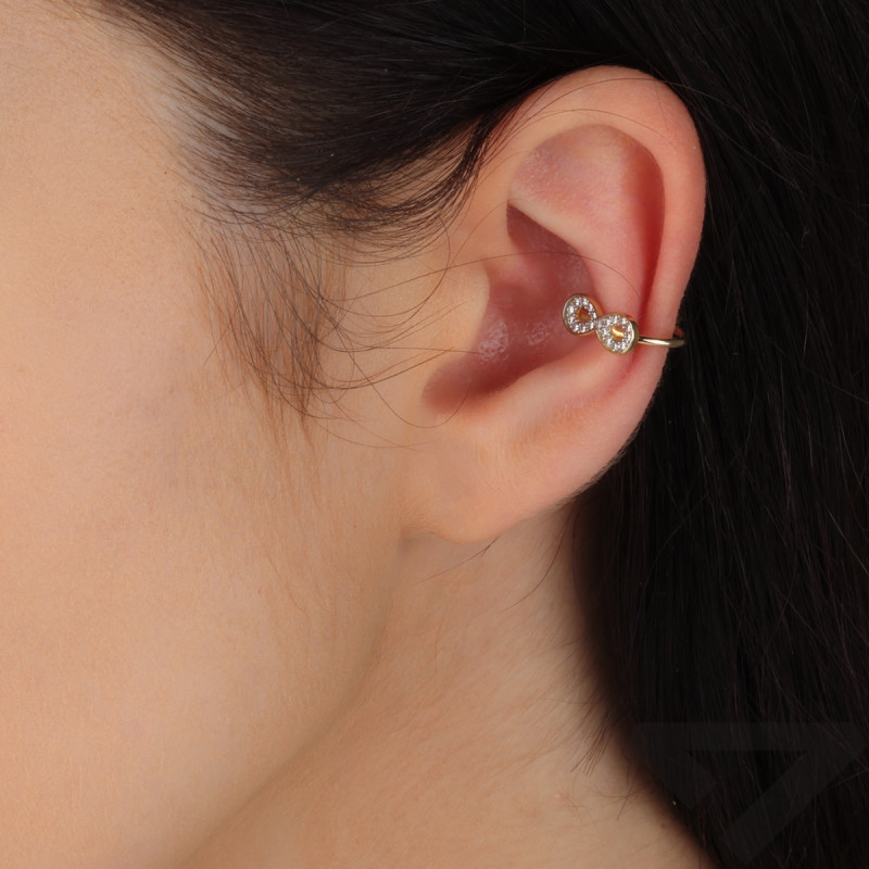 Zlatá náušnice EAR CUFF infinity se zirkony