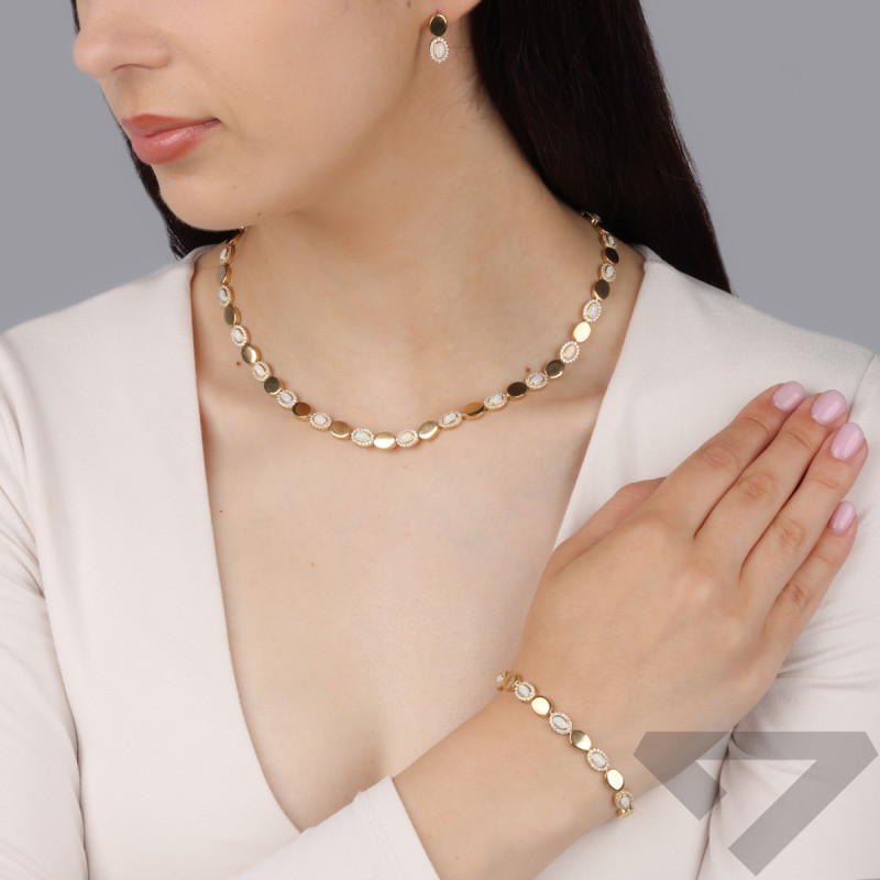 Zlaté náušnice oválný opál se zirkony/puzety MZ T42-E-B-N-30-Opal-CZ ryzost 375
