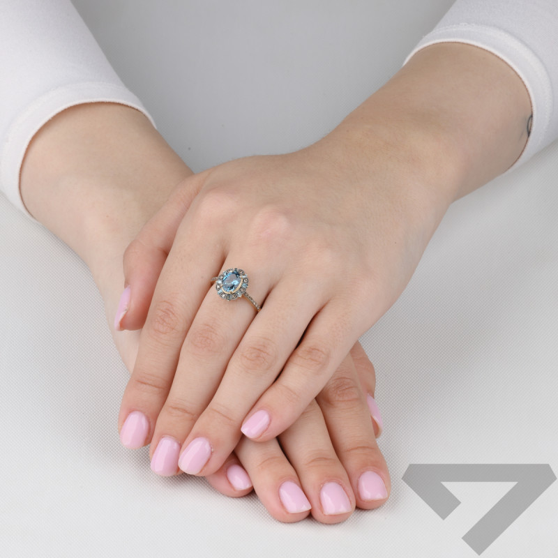 Zásnubní prsten s topazem London a šampaňskými diamanty LC RR46097LBTY ovál bis ryzost 585