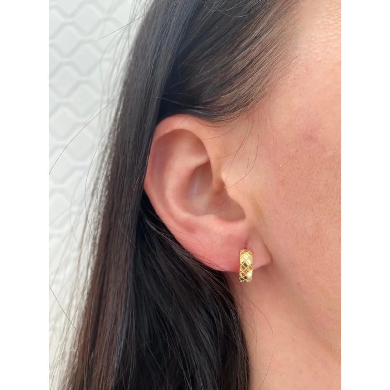 Zlaté náušnice kruhy šachovnice 10 mm/patent AR X3NHUE2228-DC-1 ryzost 585