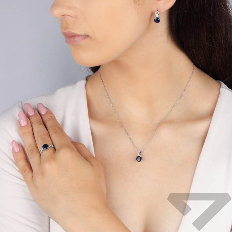 Stříbrné náušnice se safírem a laboratorními diamanty/angl.zap. AT CVD-3441-E-BS ryzost 925