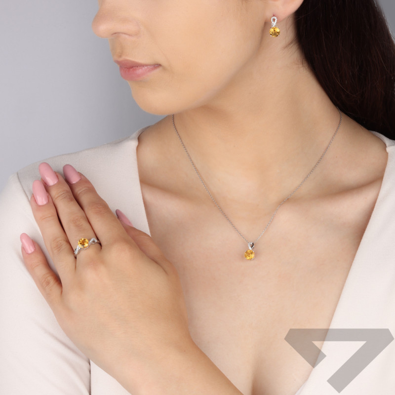 Stříbrné náušnice s citrínem a laboratorními diamanty/angl.zap. AT CVD-3441-E-CI ryzost 925