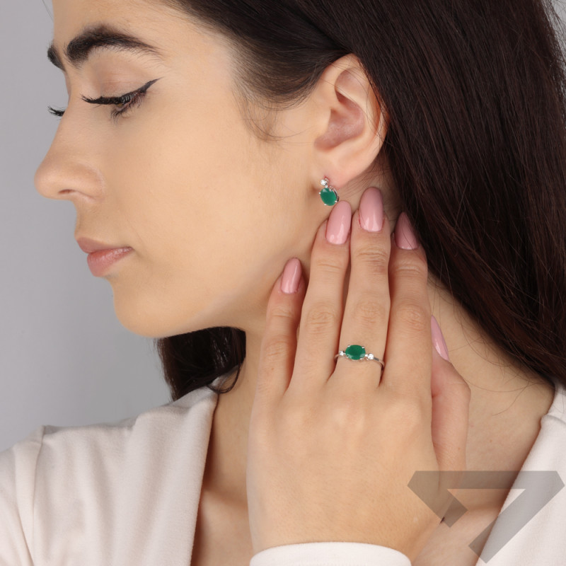 Stříbrný prsten s achátem a laboratorními diamanty AT CVD-3338-R-AG ryzost 925