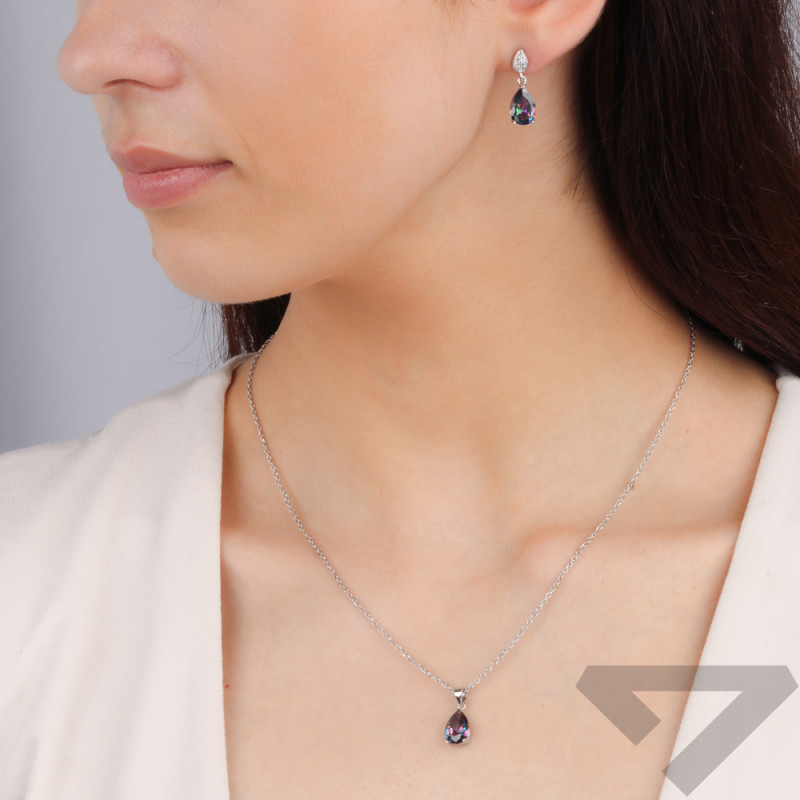 Stříbrný set náušnice a přívěsek kapka se zirkonem topaz mystic
