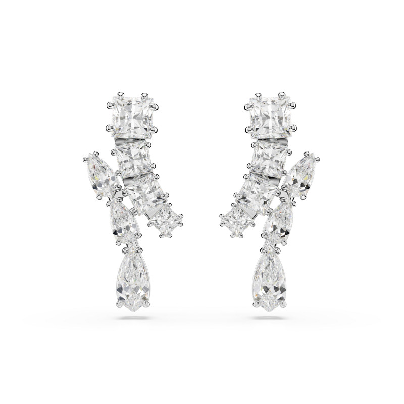 Długie Kolczyki Matrix Swarovski Białe Rodowane - JubilerSezam.pl