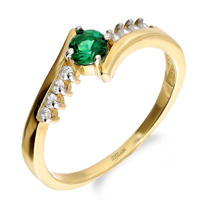 Zlatý prsten se zeleným zirkonem Mariage | iSezam.cz