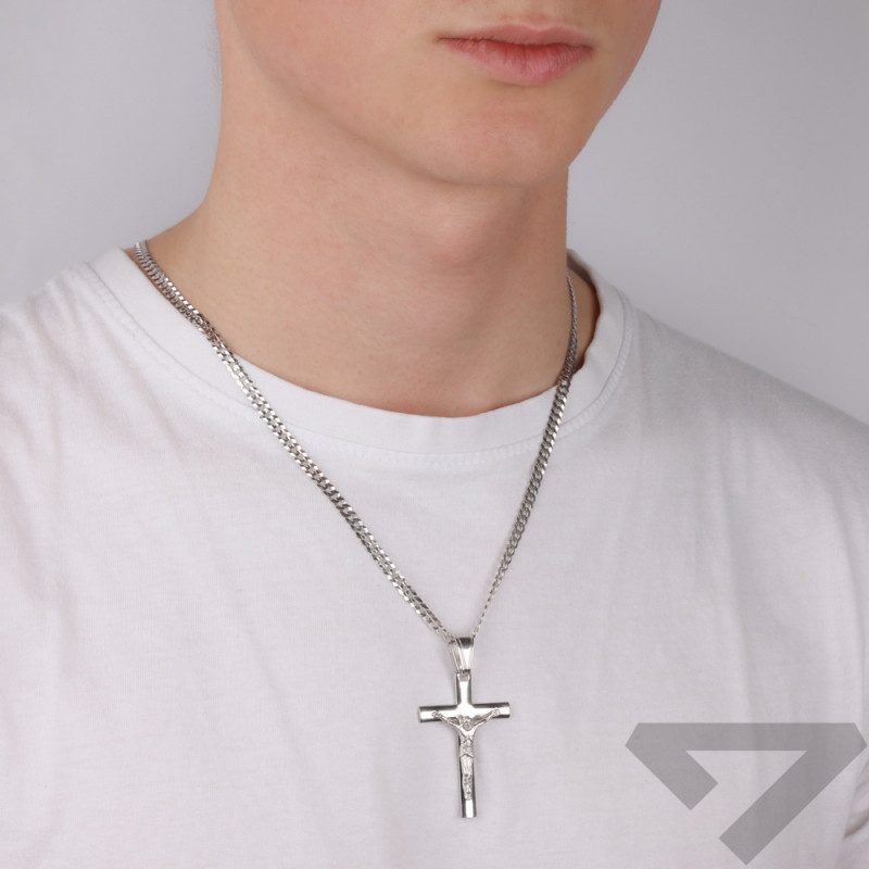 Stříbrný rhodiovaný křížek s Pánem Ježíšem