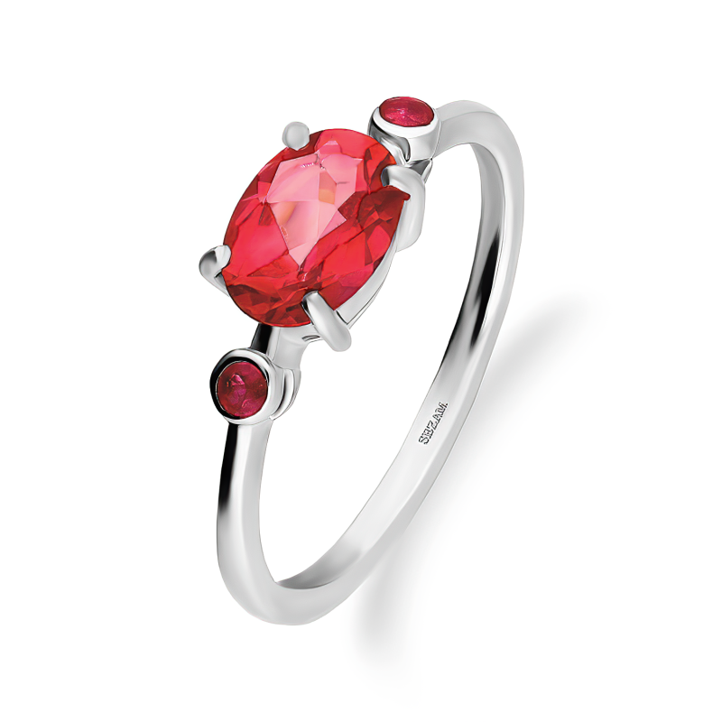 Stříbrný prsten s růžovým topazem a diamanty | iSezam.cz