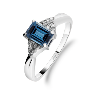 Stříbrný prsten s topazem London Blue a diamanty | iSezam.cz