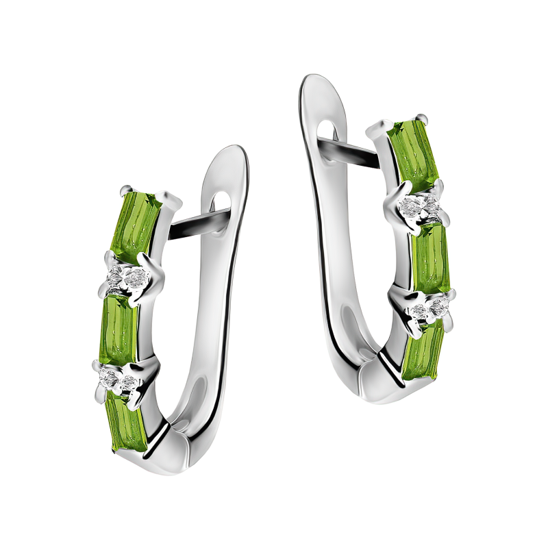 Stříbrné náušnice s peridotem a diamanty | iSezam.cz