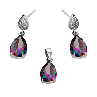 Stříbrný set kapka Topaz Mystic | Náušnice a přívěsek | iSezam.cz