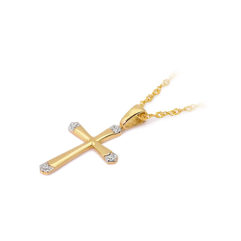 Zlatý křížek s bílými diamanty ryzost 585
