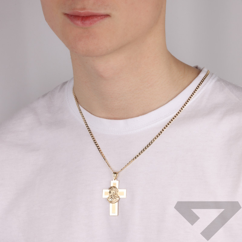 Zlatý medailonek hlava Pána Ježíše na kříži ryzost 585