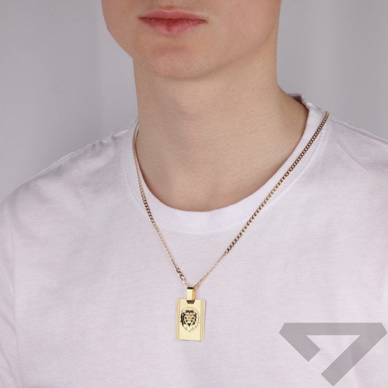 Zlatý přívěsek pozlacená destička s hlavou lva ryzost 585